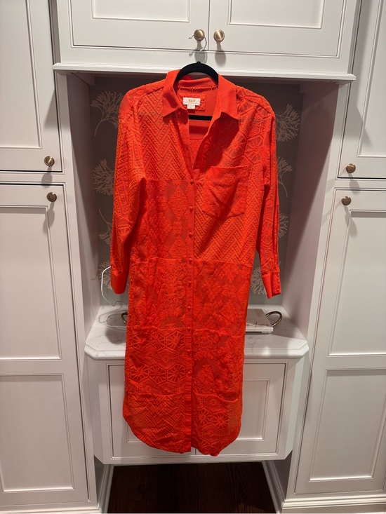 Anthropologie Dresses & Skirts - Anthropologie Bright Orange Lace Midi Shirt Dress